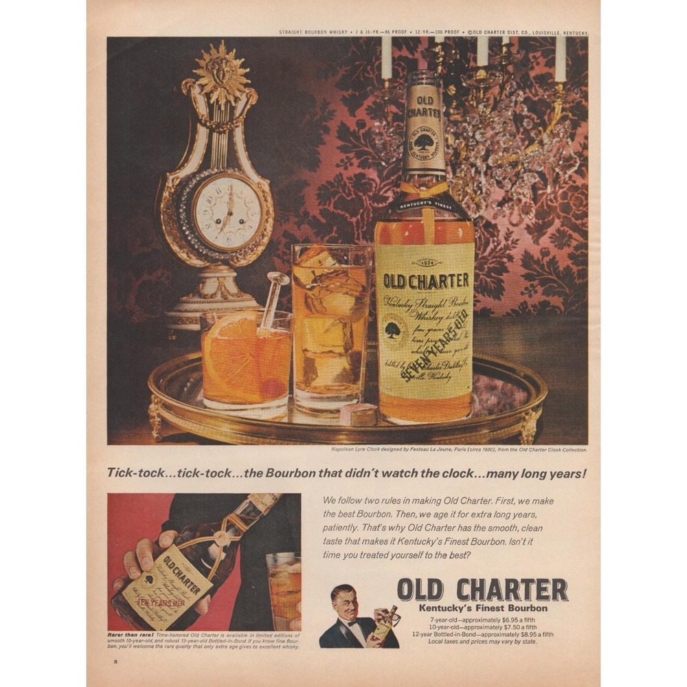 1968 Old Charter Vintage Print Ad Bourbon Whiskey Bar Decor Kentucky Retro